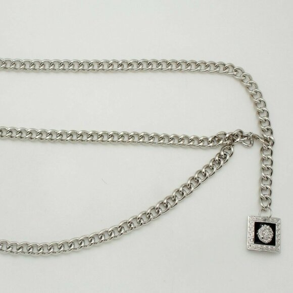 Women High Waist Hip Silver Metal Chain Links Wave Belt Lion Charm Size XS S M - Picture 12 of 17